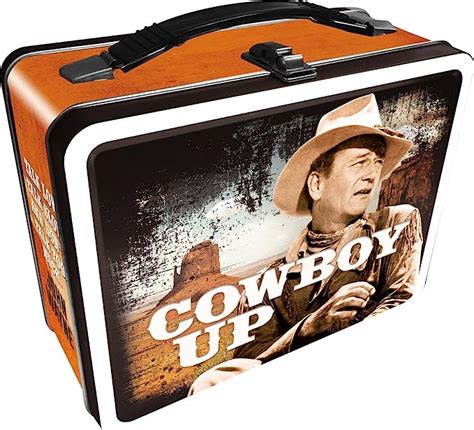 john wayne metal lunch box|AQUARIUS John Wayne Cowboy Up Tin Fun Box.